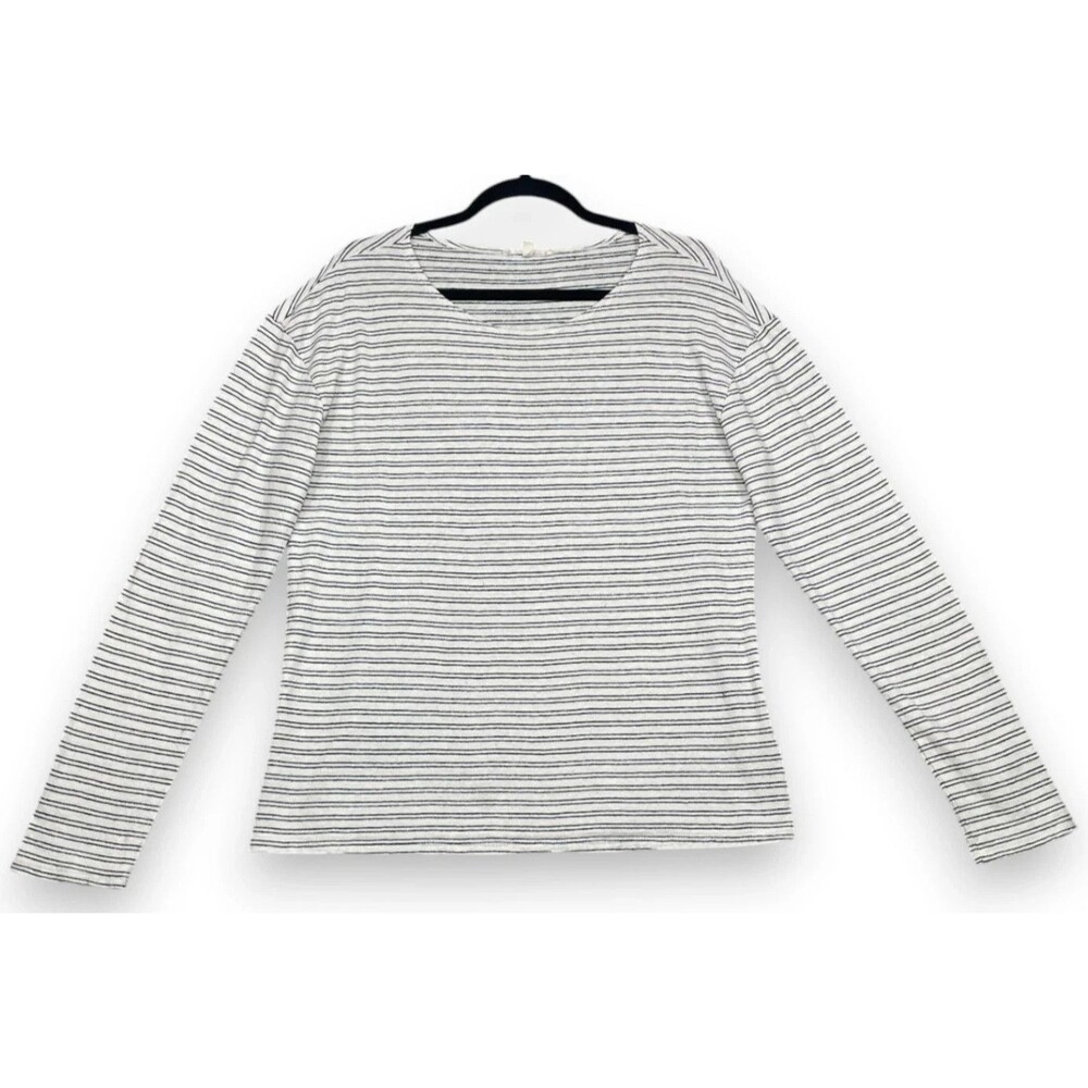 Nili Lotan Arlette Striped Hemp Cotton Shirt Womens M Ivory Black Top Breton